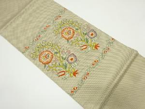 リサイクル　草花模様織り出し袋帯